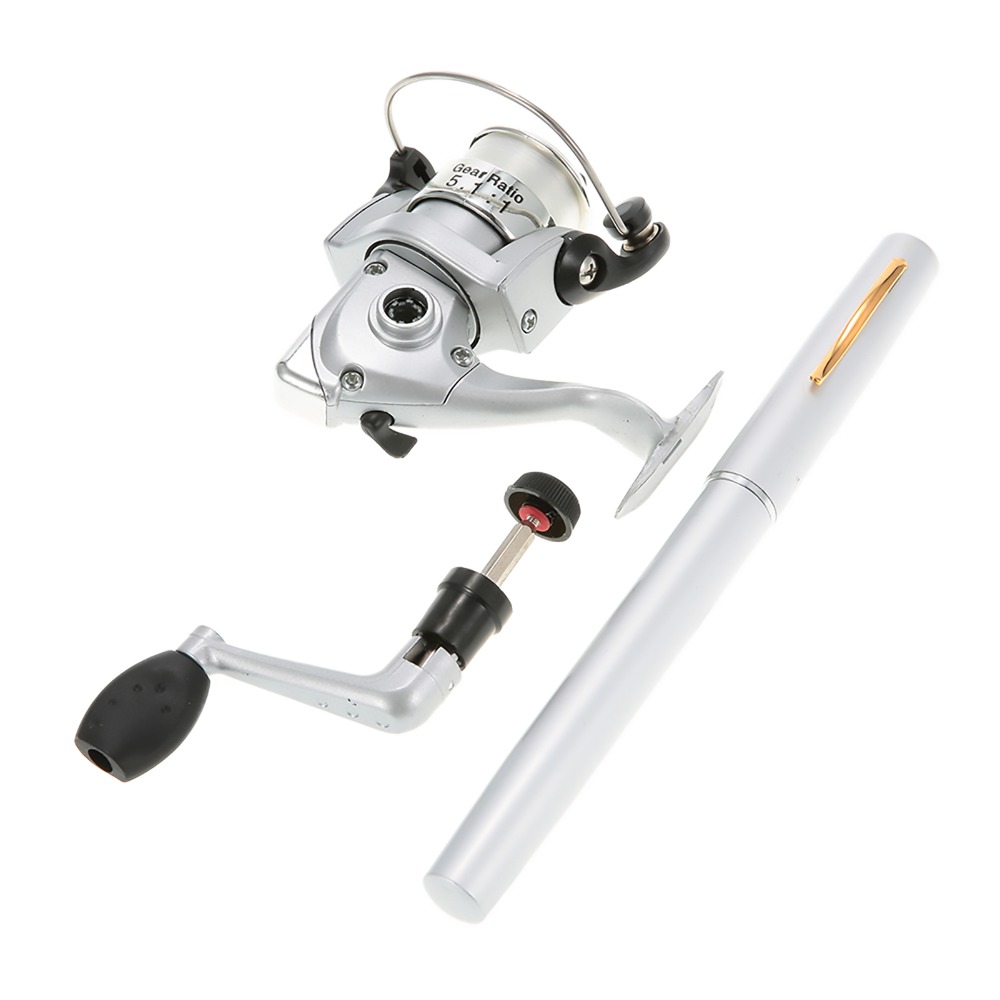 Fishing Rod Fly - ポータブル伸縮式ポケット釣り竿 軽量シルバーペン釣り竿 ミニペン釣り竿 リール付きトラベルフィッシング