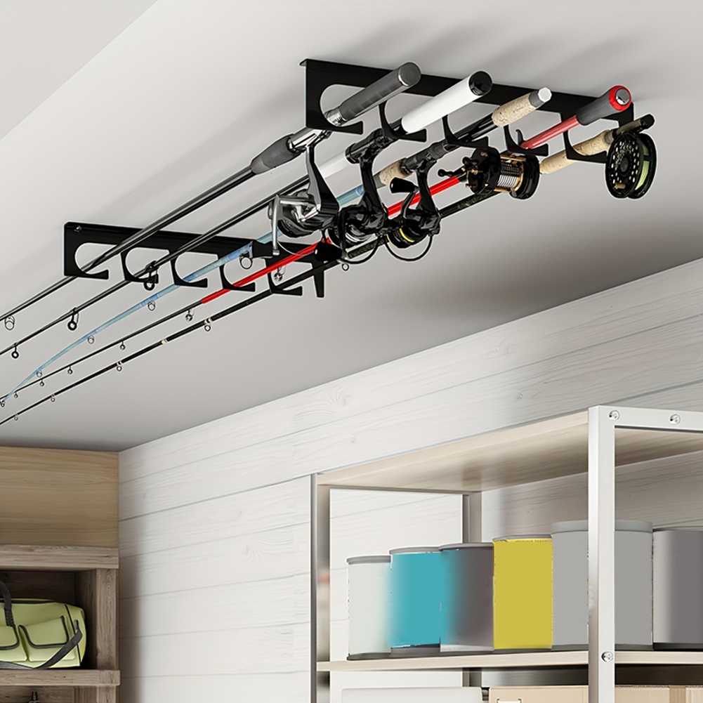 Fishing Rod Rack - B48B-壁/天井取り付け釣り竿メタルホルダー-2個入り5本収納ラック水平スタンド（ガレージ、キャビン、地下室用）