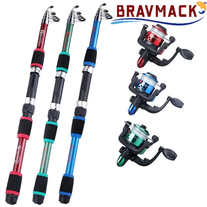 Fishing Rod Spinning - BRAVMACK 伸縮式釣り竿フルキット スピニングリール付き ベイトフック ポータブル 旅行用