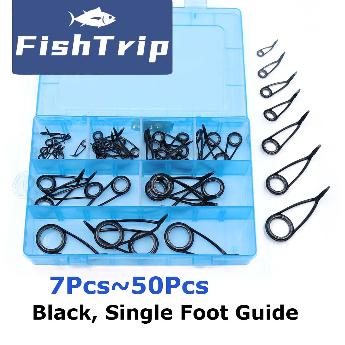 Fishing Rod Guide Replacement - 釣り竿ガイド修理キット高シングルフットスピニングロッド用ステンレス鋼セラミックリングガイド交換キット 7 〜 50 個