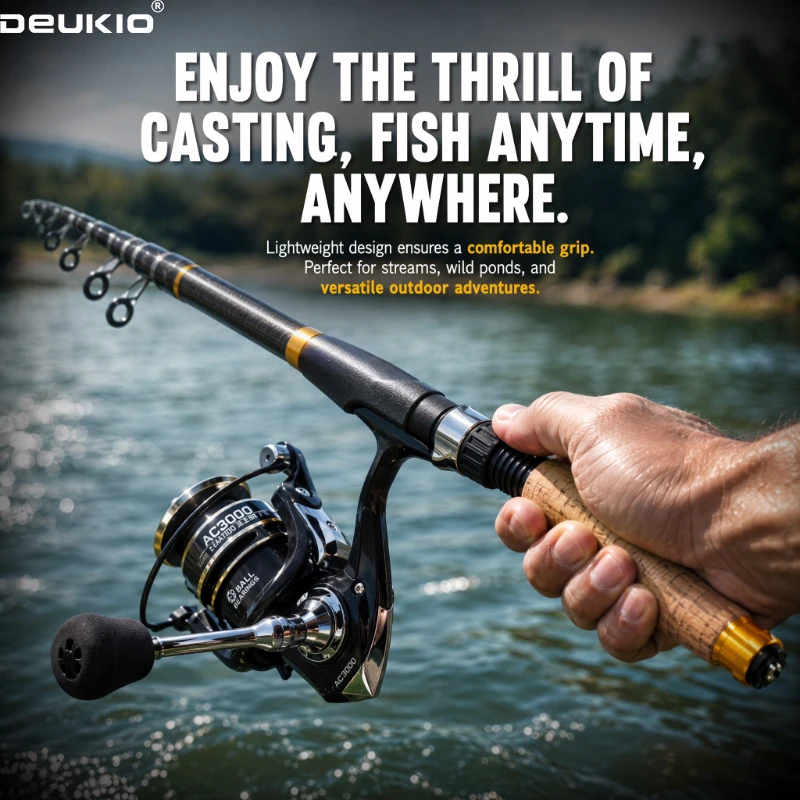 Fishing Rod Spinning - DEUKIO スピニング釣り竿セット フルキット 1.8M/2.1M 伸縮式ファイバー釣り竿と 5.2:1