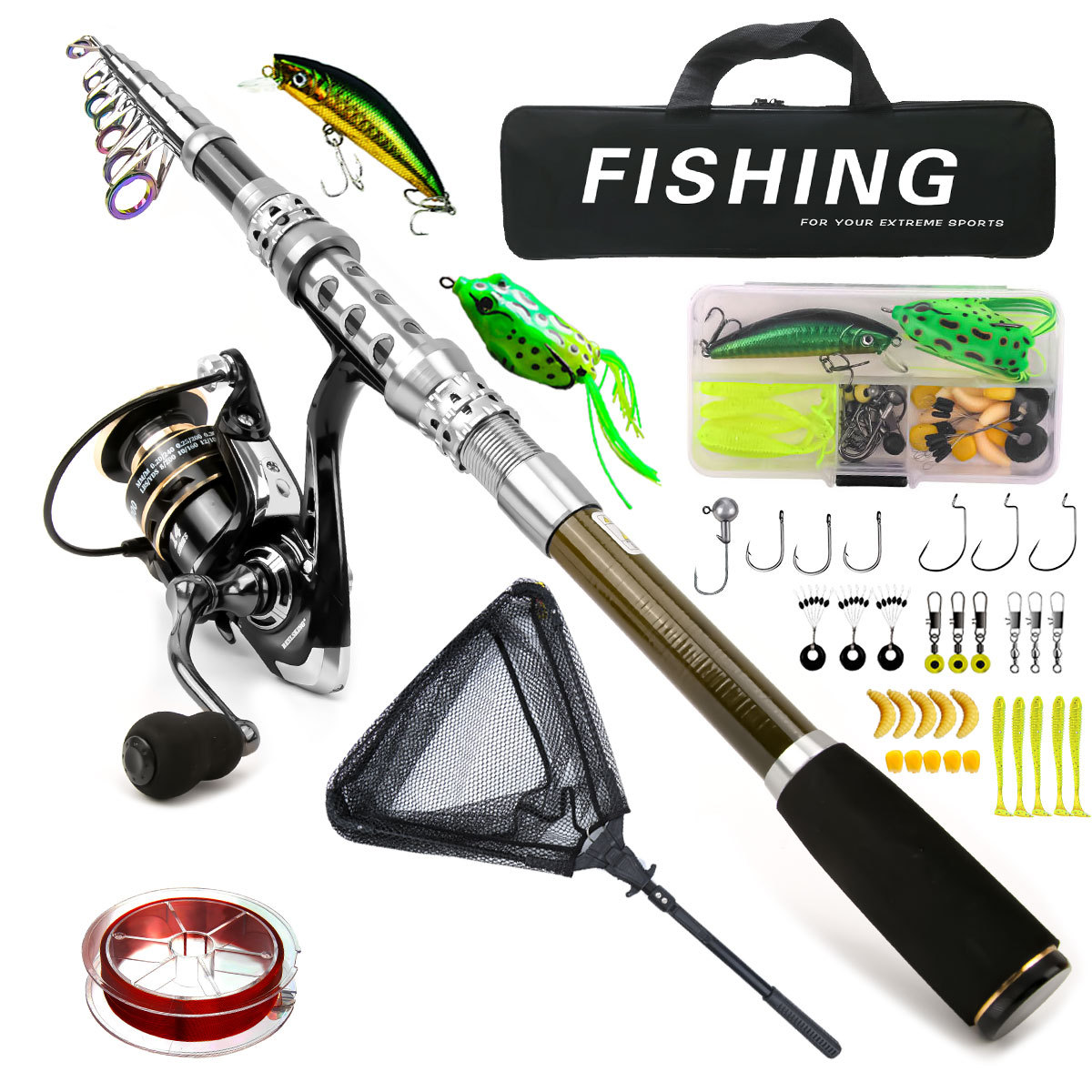 Fishing Rod Spinning - カーボン Luya ロッドホイールセット海釣り伸縮釣竿回転リール旅行海淡水釣りセット