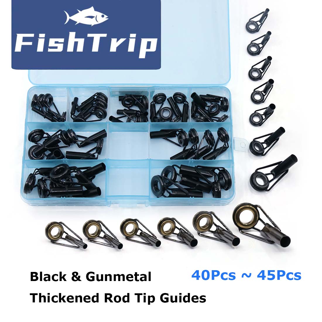 Fishing Rod Tip Replacement - ステンレス鋼フレームのセラミックリング,スピニング構造の交換,フィッシュトリップロッドの先端修理キット,厚いチップの上部ガイド,5〜50個