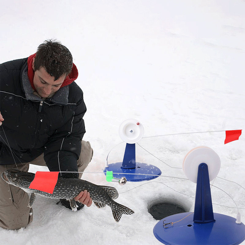 Fishing Rod Ice - 旗付きヘビーユース冬用氷釣り竿ティップアップ; ポータブル氷釣りツール 1 セット