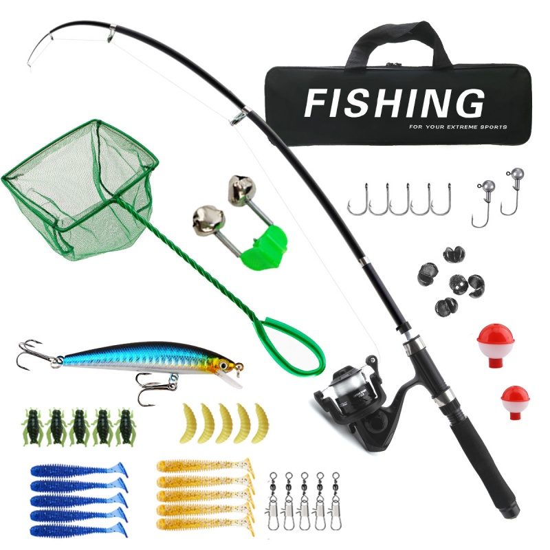 Fishing Rod Spinning - 釣り竿とリールのコンビネーションキット、伸縮式キャスティングロッド、回転式キャスティングリール、餌フック、回転バッグ、1.8m