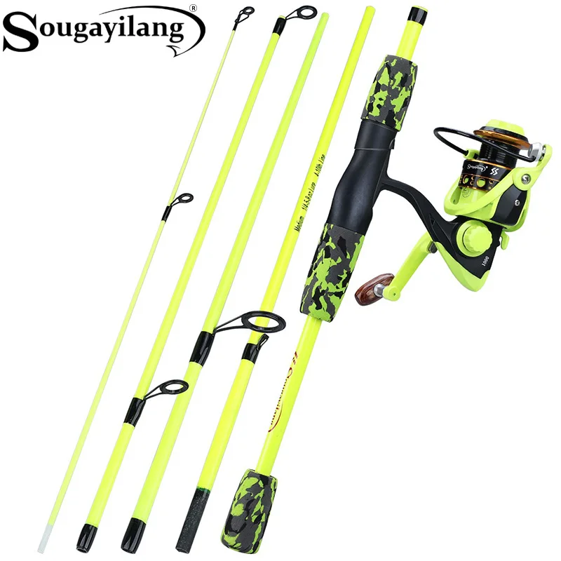 Fishing Rod Building Kit - Sougayilang ポータブル 5 セクション レッド/イエロー フィッシングロッドコンボ
