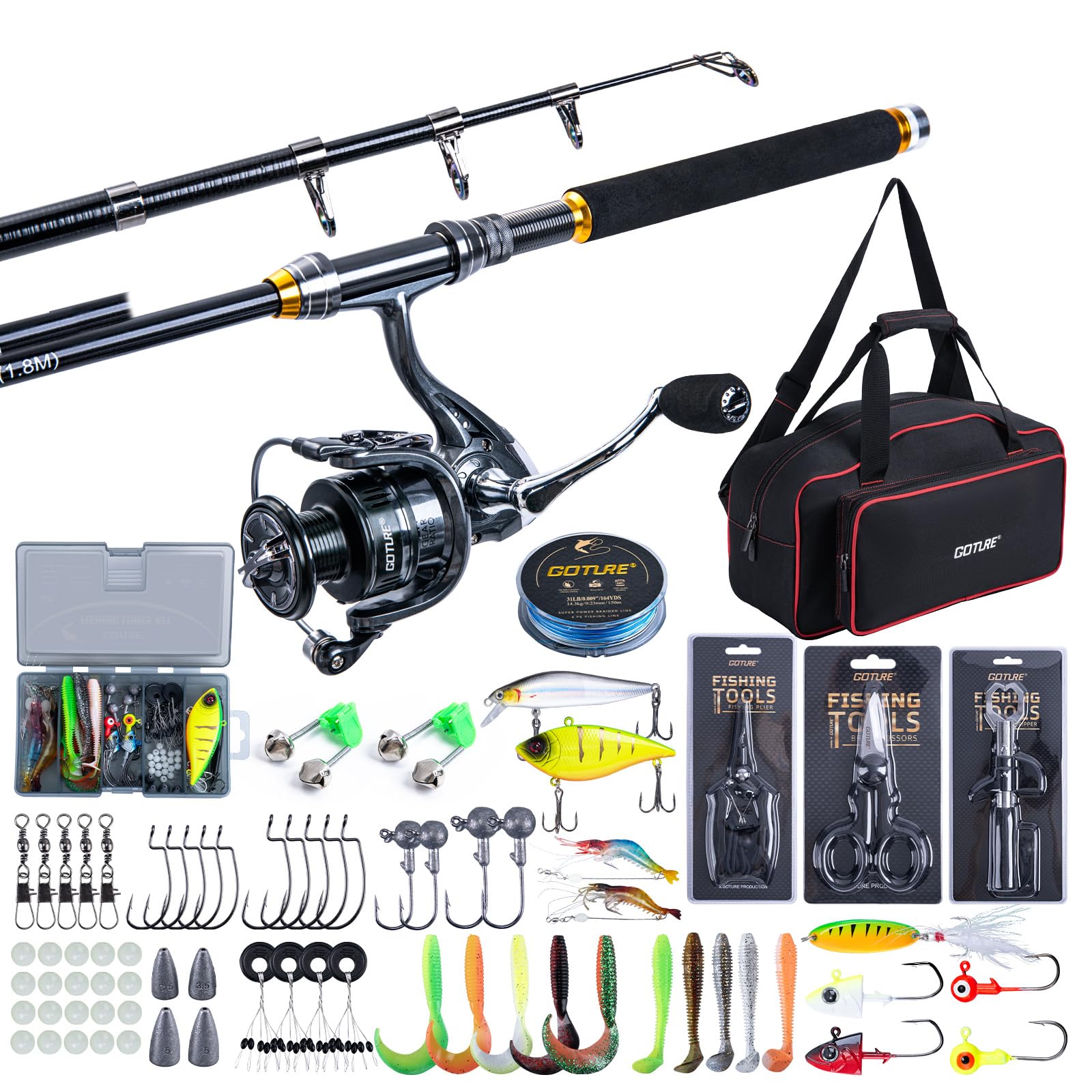 Fishing Rod Building Kit - ゴチュール釣り竿とリールコンボ 1.8M-2.7M 伸縮式釣り竿 5.2:1 スピニングリール ライン