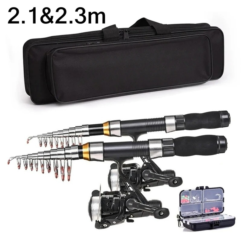 Fishing Rod Spinning - BRAVMAK 2.1/2.3m伸縮式釣り竿リールコンボフルキットカーボンファイバーロッドポールスピニングリール釣りバッグケースペスカギアセット