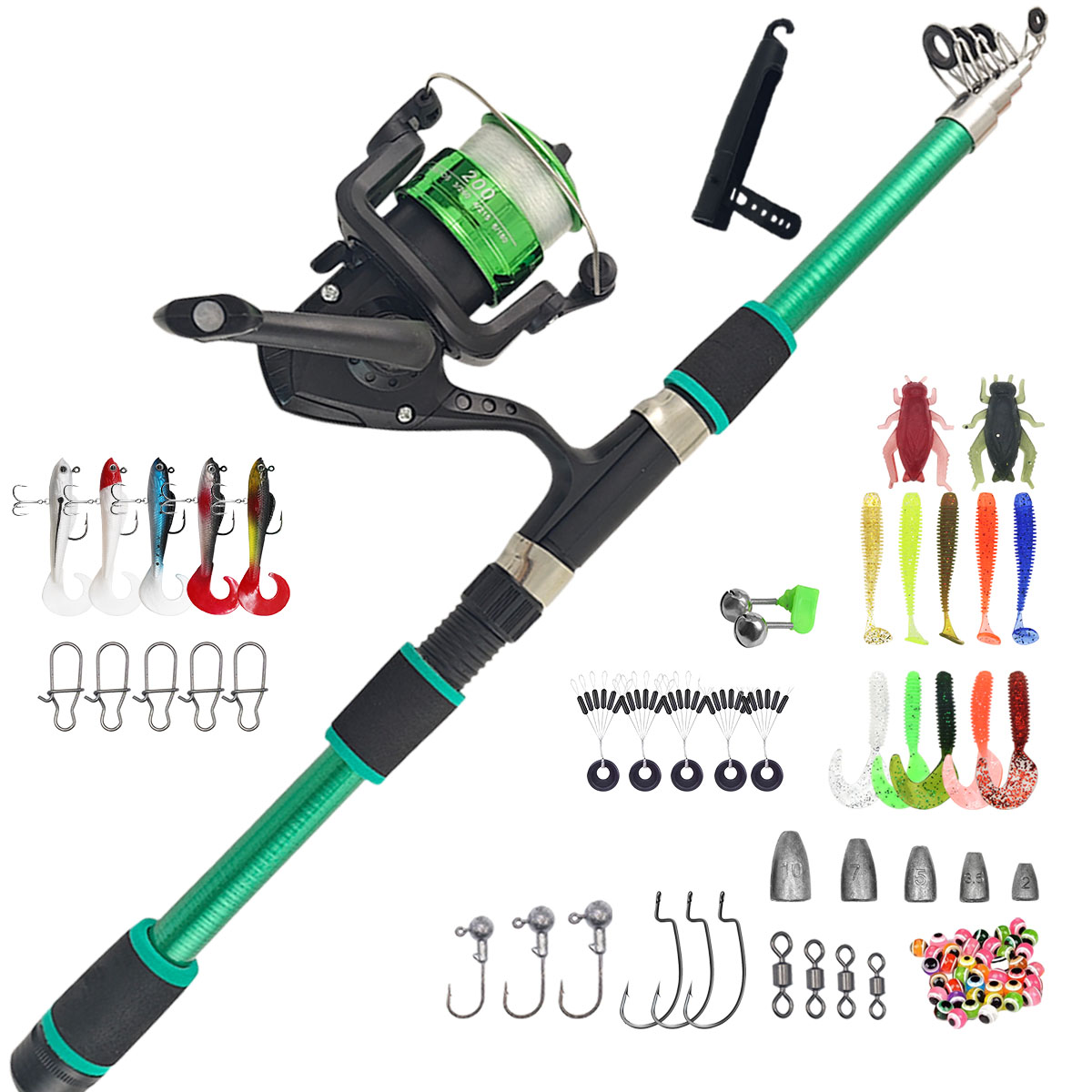 ポータブル伸縮式釣り竿＆リールコンボフルキット（タックル付き - Fishing Rod Combo のレビューと価格