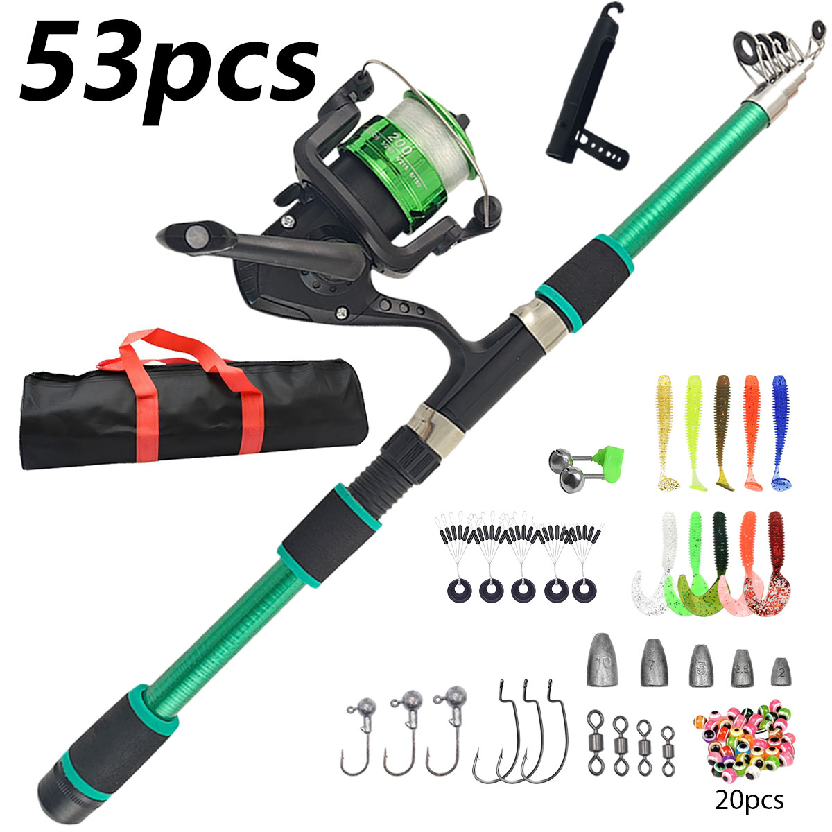 ポータブル伸縮式釣り竿＆リールコンボフルキット（タックル付き - Fishing Rod Combo のレビューと価格