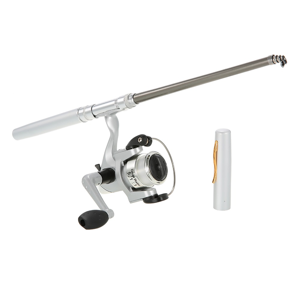 ポータブル伸縮式ポケット釣り竿ミニシルバーペン釣り竿リール軽 - Fishing Rod Fly のレビューと価格