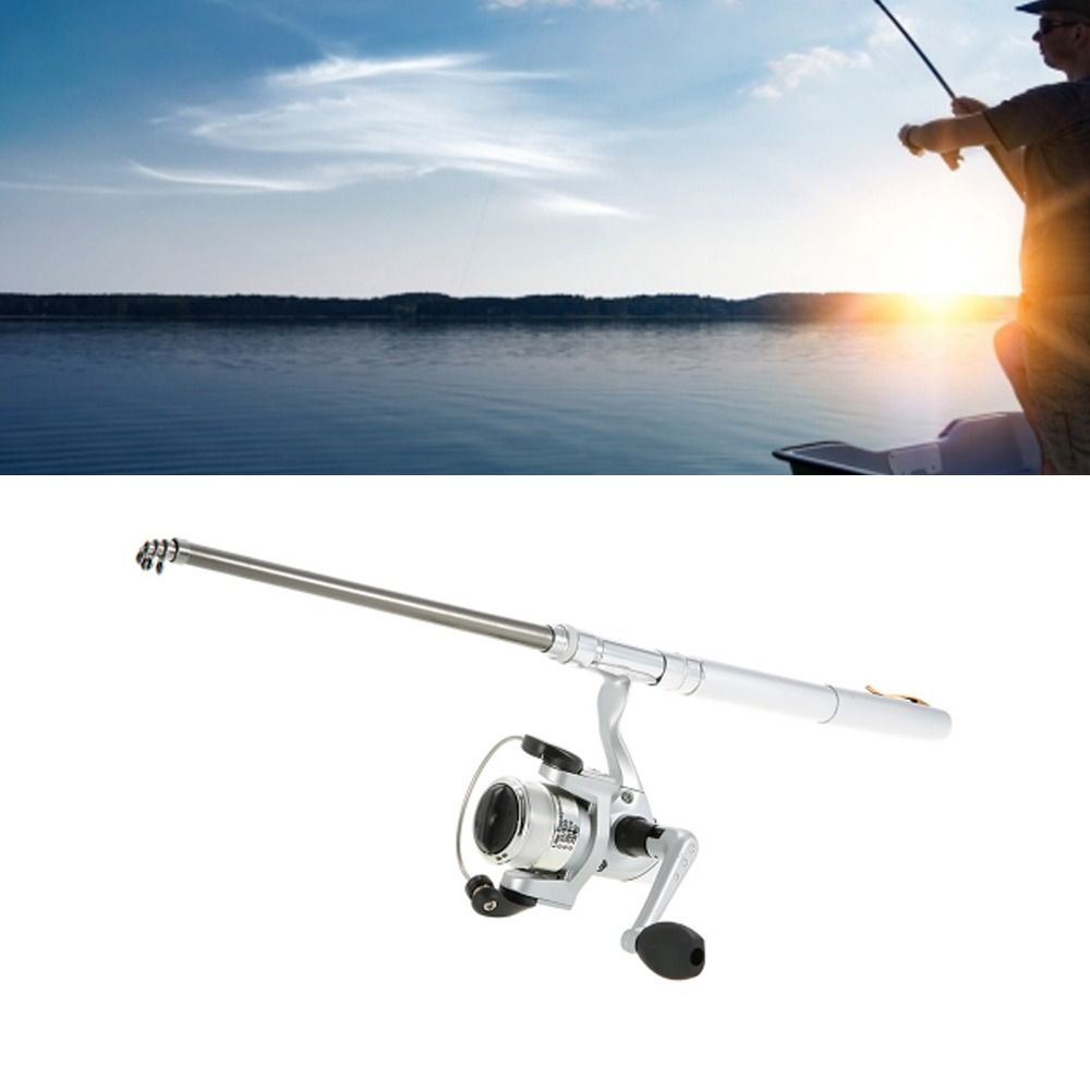 ポータブル伸縮式ポケット釣り竿ミニシルバーペン釣り竿リール軽 - Fishing Rod Fly のレビューと価格