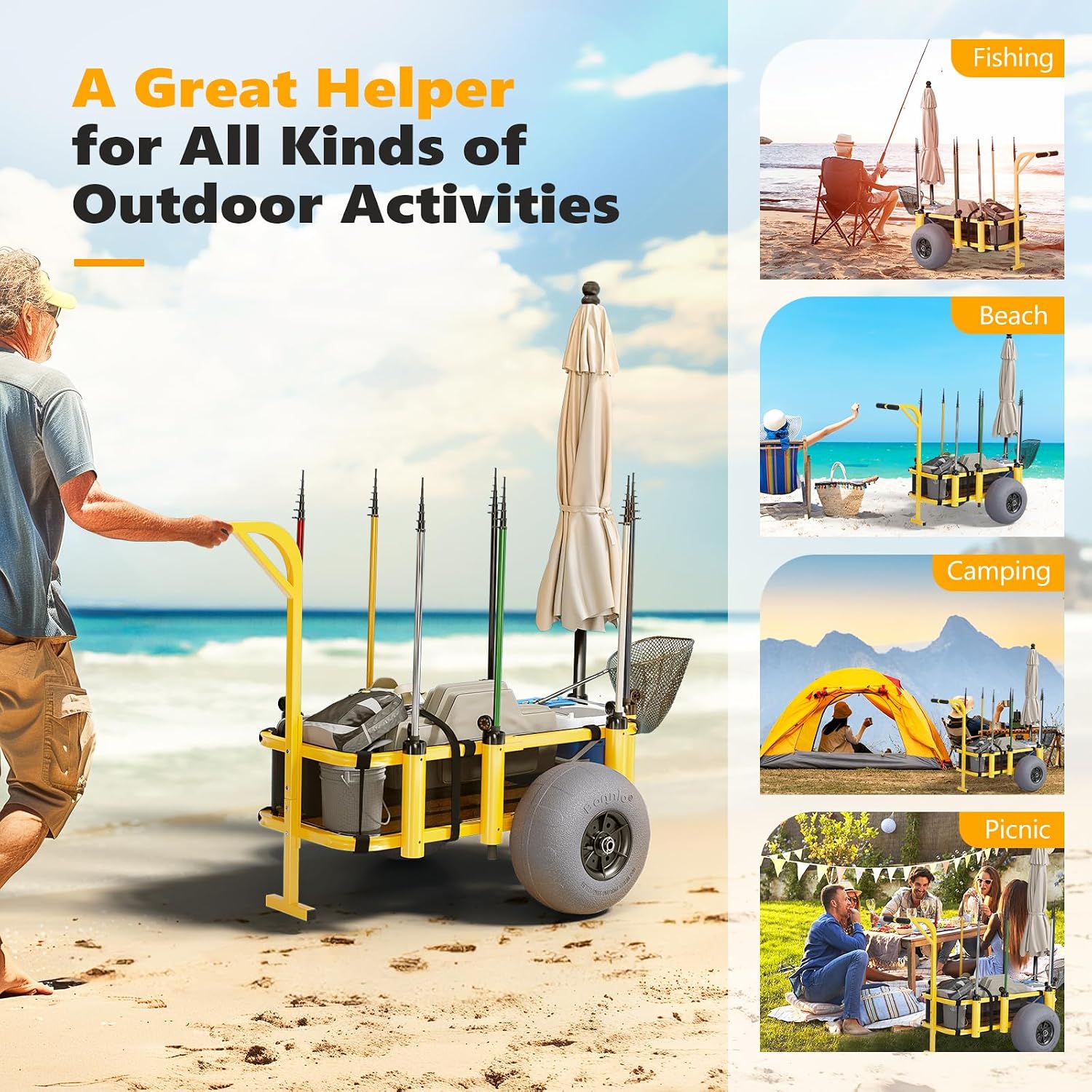 大型ホイール付きローリングフィッシングカート、砂浜用アウトド - Fishing Rod Holder のレビューと価格